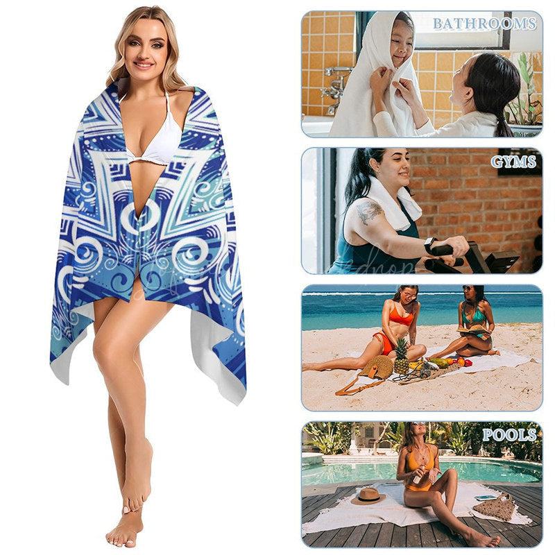 Lofaris Blue White Porcelain Floral Custom Name Beach Towel