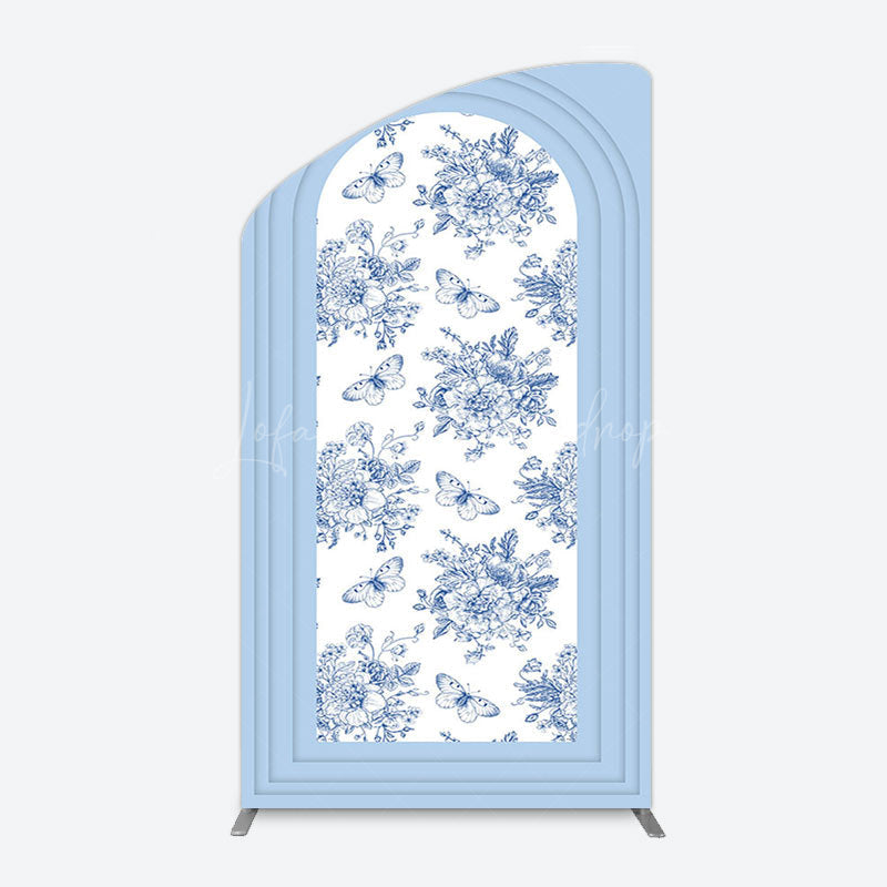 Lofaris Blue White Porcelain Happy Birthday Arch Backdrop