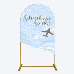Lofaris Blue White Postmark Adventure Awaits Arch Backdrop