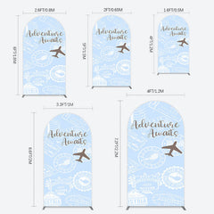 Lofaris Blue White Postmark Adventure Awaits Arch Backdrop