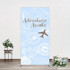 Lofaris Blue White Postmark Adventure Awaits Rectangle Backdrop