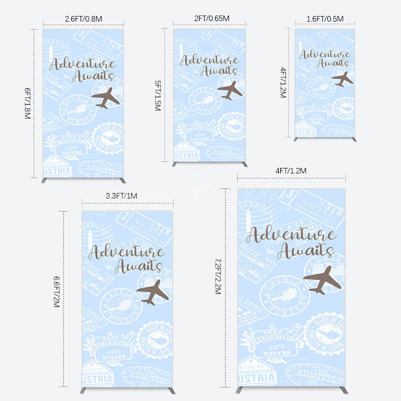 Lofaris Blue White Postmark Adventure Awaits Rectangle Backdrop