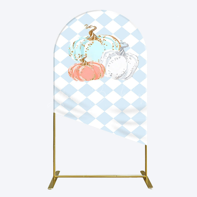 Lofaris Blue White Rhombus Pumpkins Birthday Arch Backdrop