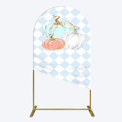 Lofaris Blue White Rhombus Pumpkins Birthday Arch Backdrop