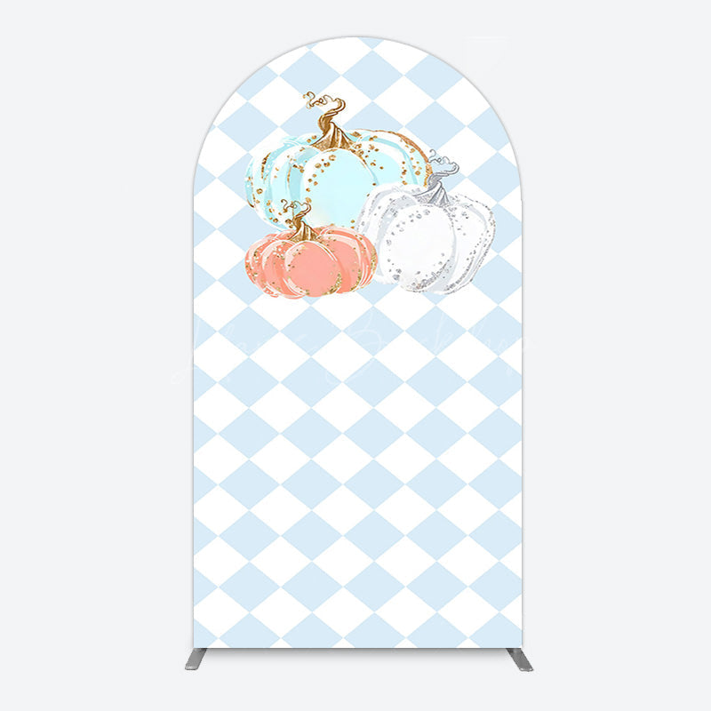 Lofaris Blue White Rhombus Pumpkins Birthday Arch Backdrop