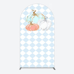 Lofaris Blue White Rhombus Pumpkins Birthday Arch Backdrop
