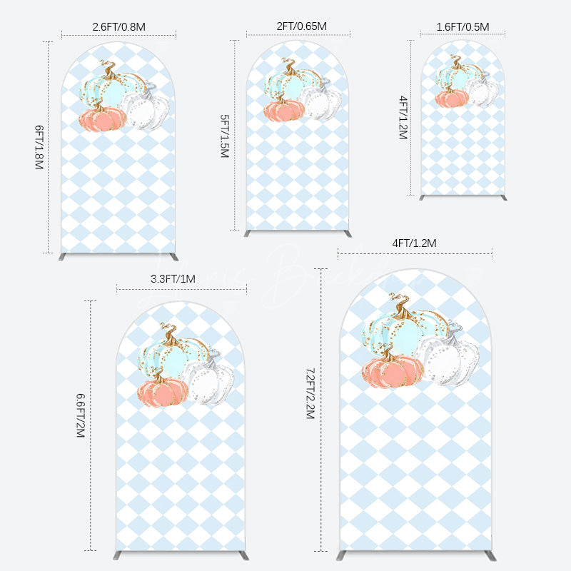 Lofaris Blue White Rhombus Pumpkins Birthday Arch Backdrop