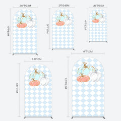 Lofaris Blue White Rhombus Pumpkins Birthday Arch Backdrop