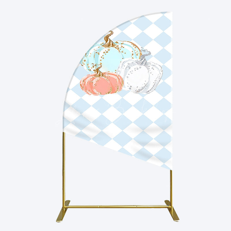Lofaris Blue White Rhombus Pumpkins Birthday Half Moon Arch Backdrop