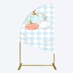 Lofaris Blue White Rhombus Pumpkins Birthday Half Moon Arch Backdrop