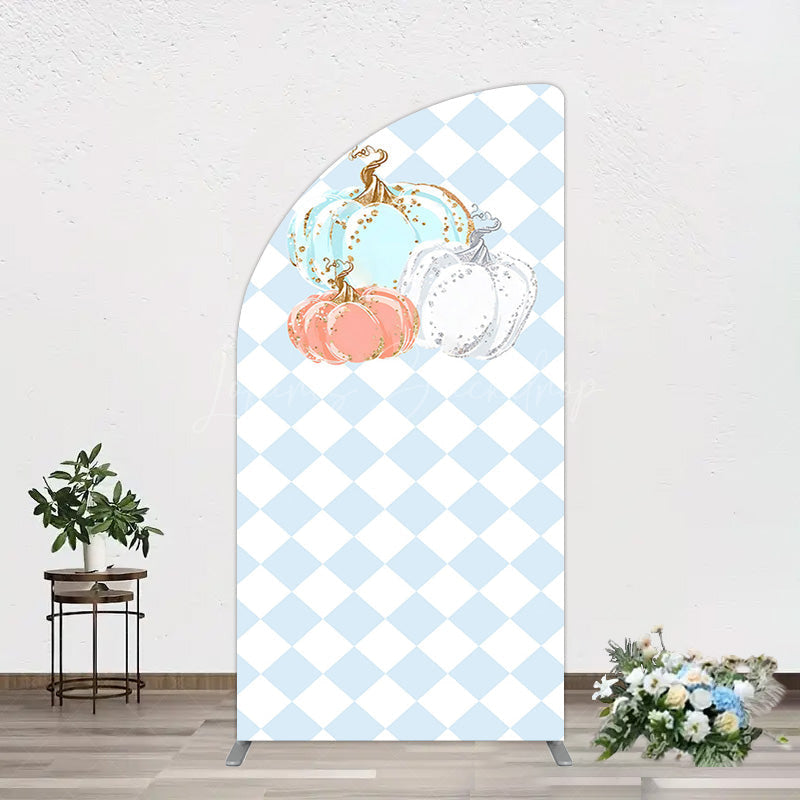 Lofaris Blue White Rhombus Pumpkins Birthday Half Moon Arch Backdrop