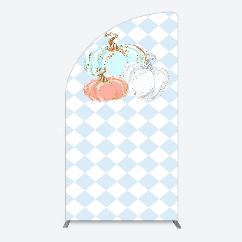Lofaris Blue White Rhombus Pumpkins Birthday Half Moon Arch Backdrop