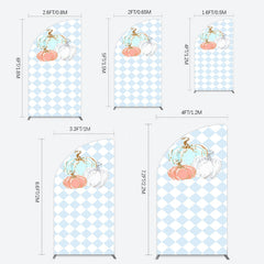 Lofaris Blue White Rhombus Pumpkins Birthday Half Moon Arch Backdrop