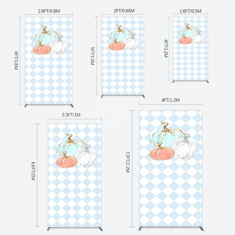 Lofaris Blue White Rhombus Pumpkins Birthday Rectangle Backdrop