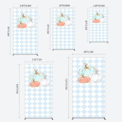 Lofaris Blue White Rhombus Pumpkins Birthday Rectangle Backdrop