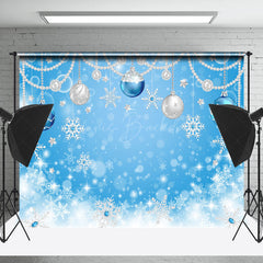 Lofaris Blue White Snowy Bells Christmas Room Set Backdrop