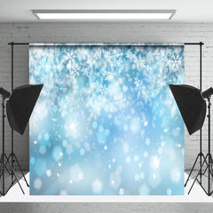 Lofaris Blue White Snowy Bells Christmas Room Set Backdrop