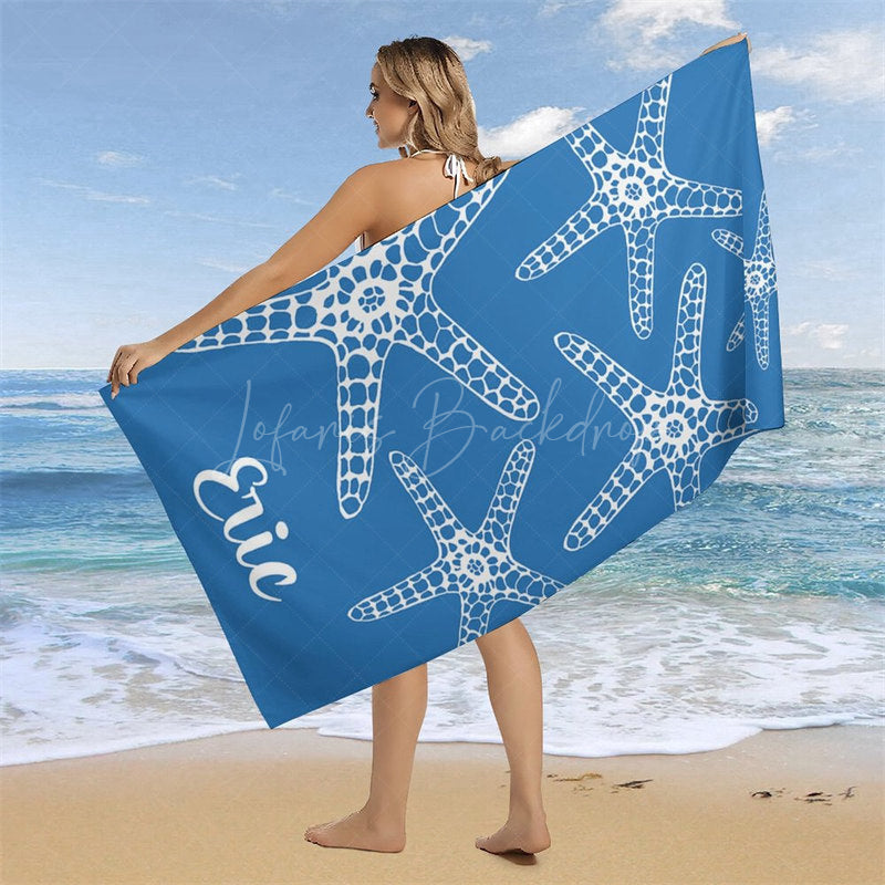 Lofaris Blue White Stars Summer Custom Name Beach Towel
