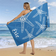 Lofaris Blue White Stars Summer Custom Name Beach Towel