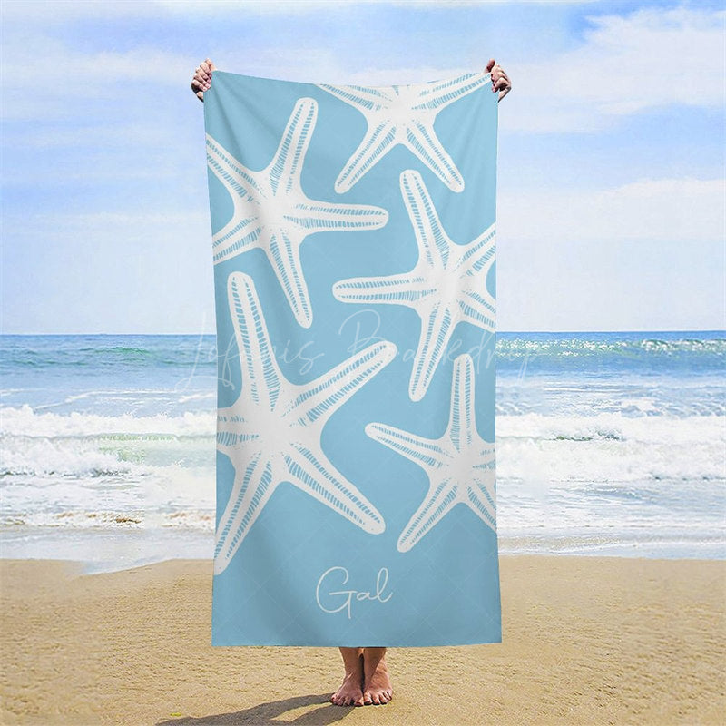 Lofaris Blue White Stars Summer Custom Name Beach Towel