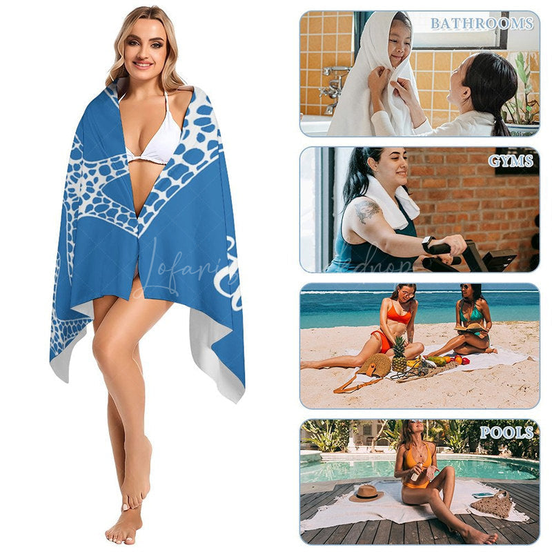 Lofaris Blue White Stars Summer Custom Name Beach Towel