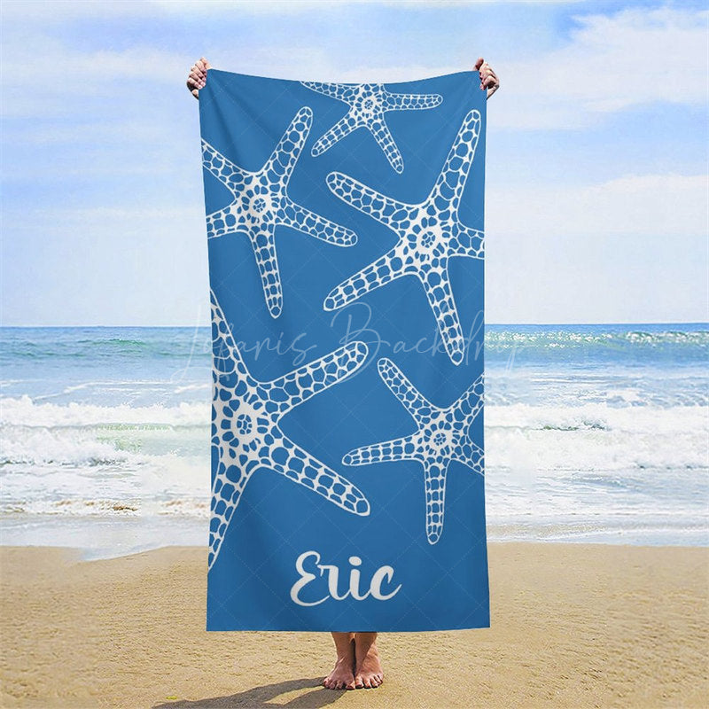Lofaris Blue White Stars Summer Custom Name Beach Towel