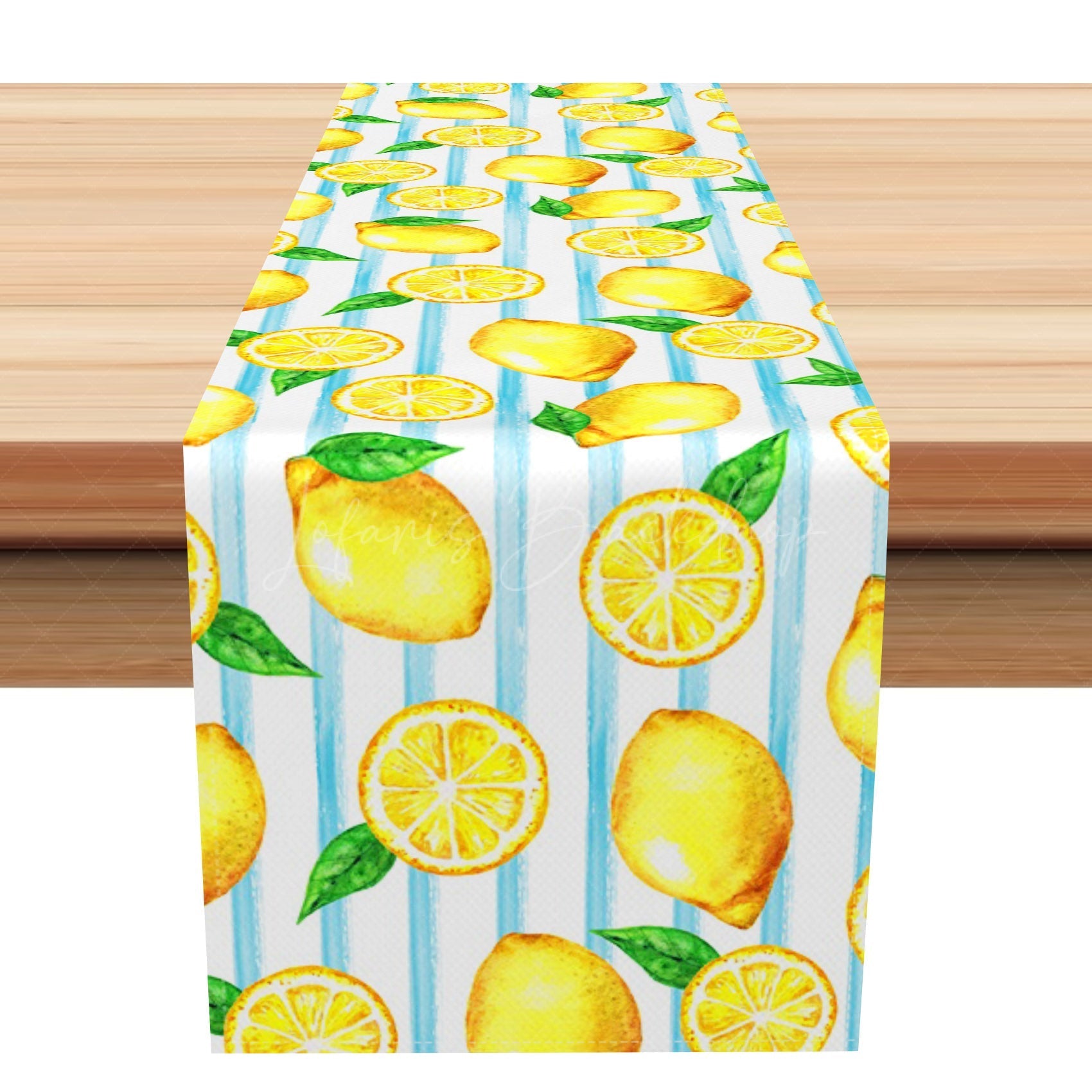 Lofaris Blue White Stripe Fresh Lemon Summer Table Runner