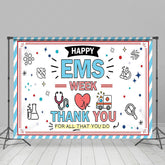 Lofaris Blue White Stripe Happy EMS Week Thank You Backdrop