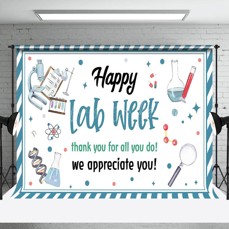 Lofaris Blue White Stripe Thank You Happy Lab Week Backdrop
