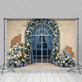 Lofaris Blue White Vibe Floral Arch Window Wedding Backdrop