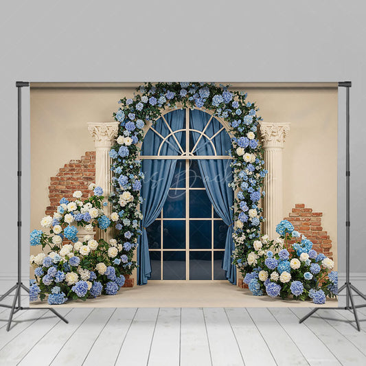 Lofaris Blue White Vibe Floral Arch Window Wedding Backdrop