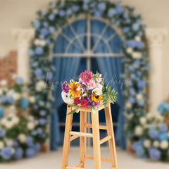 Lofaris Blue White Vibe Floral Arch Window Wedding Backdrop