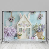 Lofaris Blue White Wall Bunny Hutch Floral Easter Backdrop