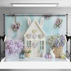 Lofaris Blue White Wall Bunny Hutch Floral Easter Backdrop