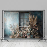 Lofaris Blue White Wall Door Floral Reed Boho Wedding Backdrop