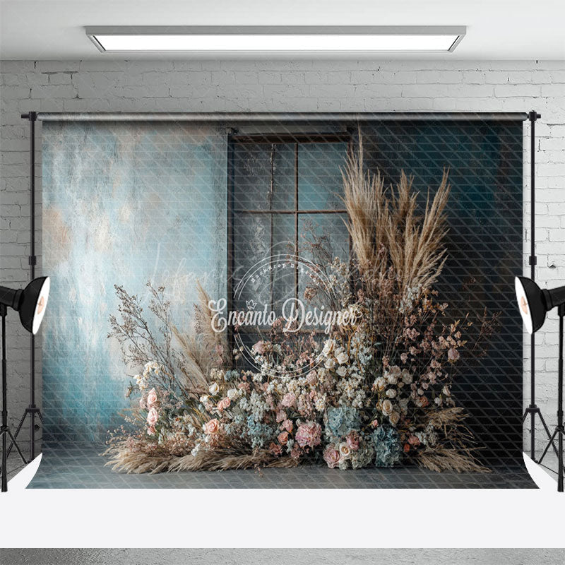 Lofaris Blue White Wall Door Floral Reed Boho Wedding Backdrop