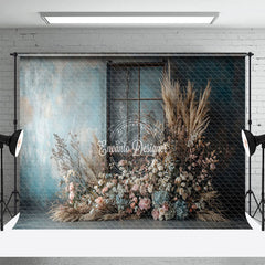 Lofaris Blue White Wall Door Floral Reed Boho Wedding Backdrop