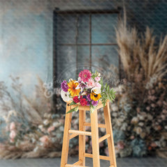 Lofaris Blue White Wall Door Floral Reed Boho Wedding Backdrop