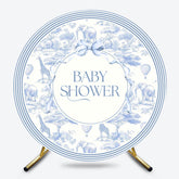 Lofaris Blue Wild Animlas Bow Round Baby Shower Backdrop