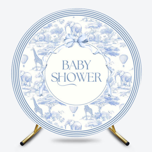Lofaris Blue Wild Animlas Bow Round Baby Shower Backdrop