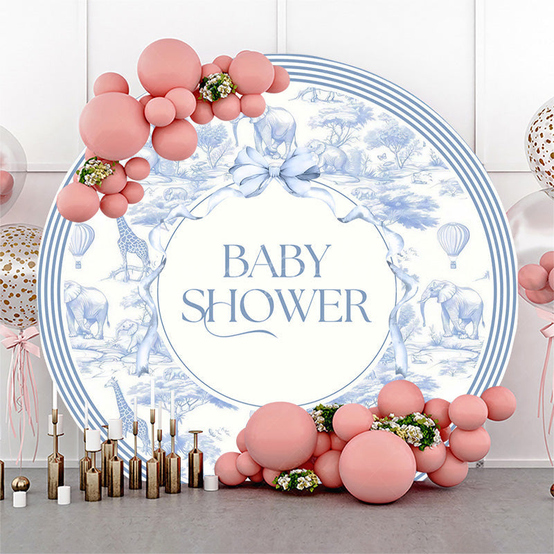 Lofaris Blue Wild Animlas Bow Round Baby Shower Backdrop