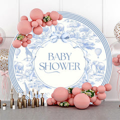 Lofaris Blue Wild Animlas Bow Round Baby Shower Backdrop