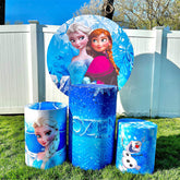 Lofaris Blue Winter Snowflake Wonderland Girls Party Round Backdrop Kit