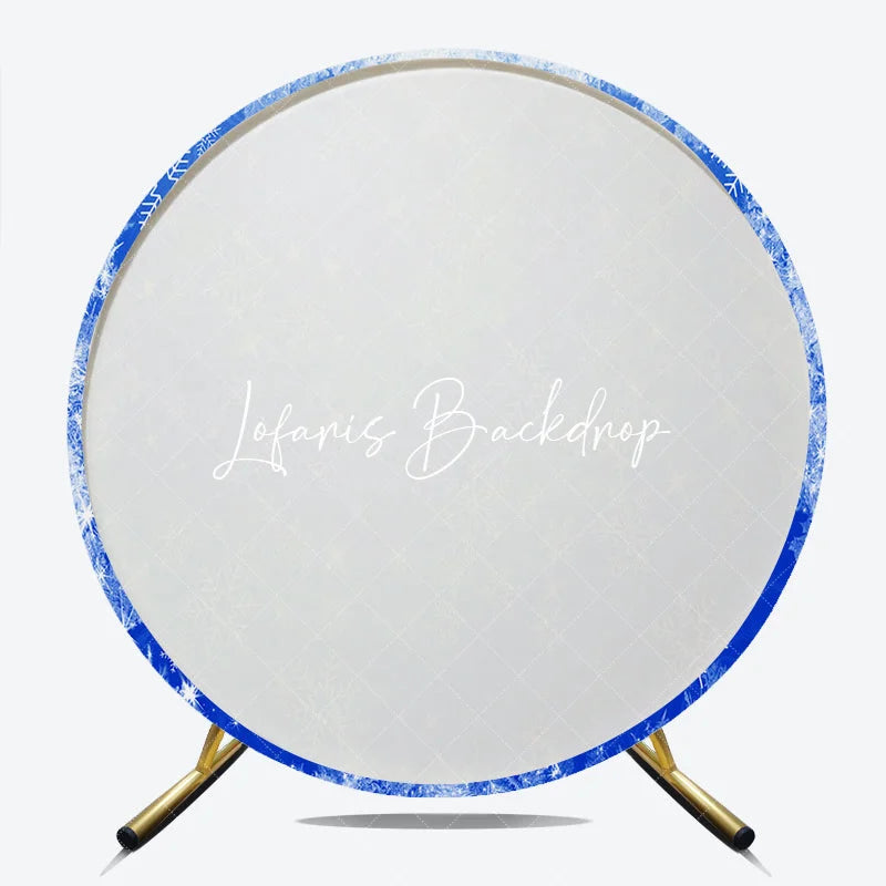 Lofaris Blue Winter Wonderland Snowflake Round Backdrop White Frosty Ice Sparkle Christmas Holiday Decor