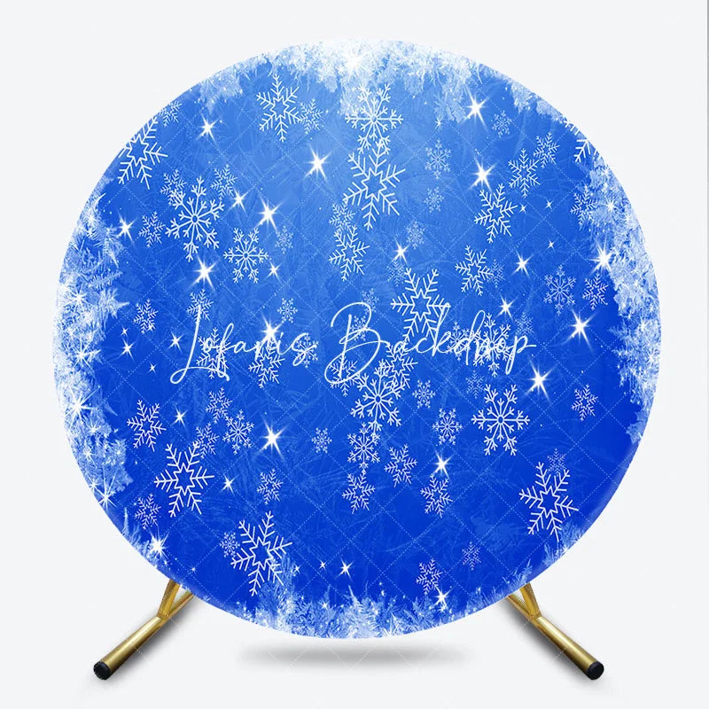 Lofaris Blue Winter Wonderland Snowflake Round Backdrop White Frosty Ice Sparkle Christmas Holiday Decor