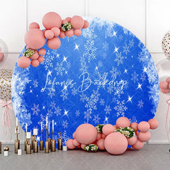 Lofaris Blue Winter Wonderland Snowflake Round Backdrop White Frosty Ice Sparkle Christmas Holiday Decor