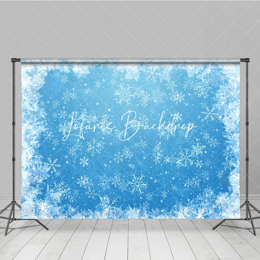 Lofaris Blue Winter Wonderland Snowflakes Photography Backdrop Icy Frost Christmas Holiday Party Celebration Decor