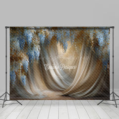 Lofaris Blue Wisteria and Gold Fabric Photography Backdrop Painterly Floral Drapes Elegant Maternity Photo Background