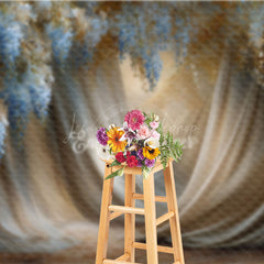 Lofaris Blue Wisteria and Gold Fabric Photography Backdrop Painterly Floral Drapes Elegant Maternity Photo Background