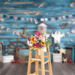 Lofaris Blue Wood Nautical Flag Lighthouse Cake Smash Backdrop